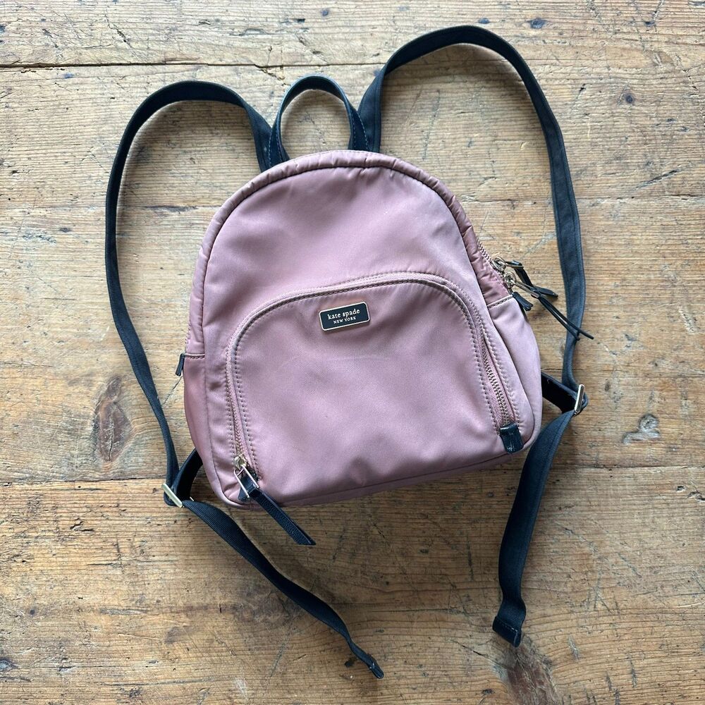 Kate Spade Dawn Backpack Medium Satin Dusty Pink Adjustable Straps 3 Zip Pockets